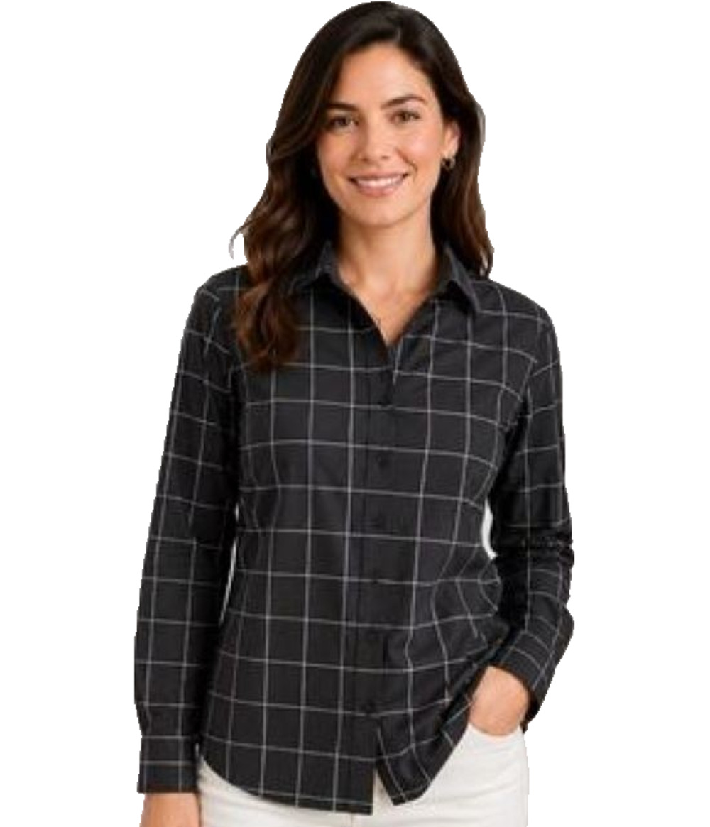 Brooks Brothers 346 Womens 4 Tailored Fit Non-Iron Cotton Shirt Black Windowpane